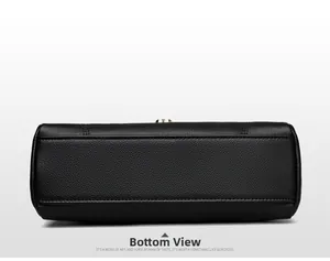 Detailansicht des Taschenbodens aus schwarzem genarbtem Leder mit sauberer Doppelnaht