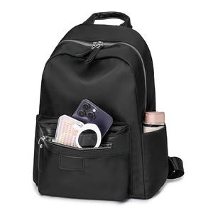 Large capacity black nylon travel backpack with multi-compartment storage for outdoor leisure