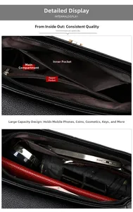 Detailansicht der schwarzen Lederhandtasche mit großer Kapazität und Innenfächern
