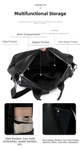 Detailed interior view showing multi-pocket capacity and functional storage of black backpack