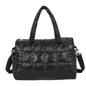 Glossy Quilted Puffer Crossbody Bag For Women Large Capacity Metallic Nylon Handbag With Detachable Adjustable Straps Casual Winter