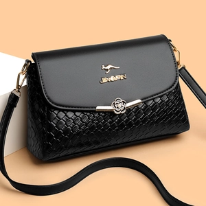 Sac Bandoulière Femme Cuir PU Motif Tissé Fermoir Fleur Sac Épaule Élégant Grande Capacité Sac À Main Mode