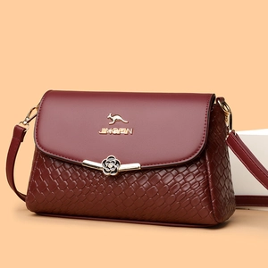 Sac bandoulière bordeaux tissé pour femme avec logo kangourou et grande capacité