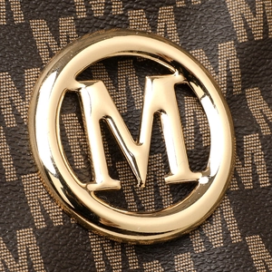 Classic tote bag in brown monogram leather featuring a gold-toned circular M metal logo