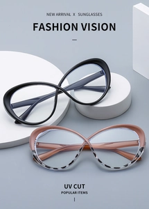 Detail of infinity cat-eye frames with UV protection and leopard print accents