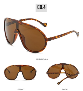 Detailansicht der Oversize-Sonnenbrille mit Schildpattmuster und braunen Gläsern