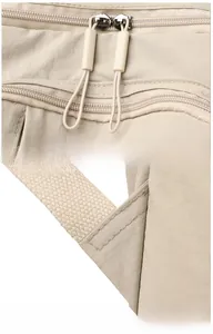Detail of durable Oxford fabric backpack with dual zippers and reinforced shoulder straps