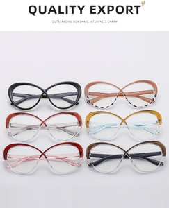 Cat-eye anti-blue light glasses frames in six assorted colors and unique infinity design
