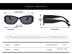 Detailed sizing chart and specifications for minimalist square sunglasses for women