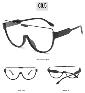 Detailed views of oversized black aviator sunglasses from front, side and back angles