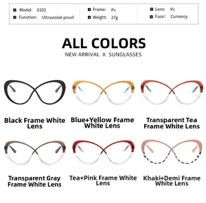 Detailed chart showing cat-eye frame color options with UV protection specs