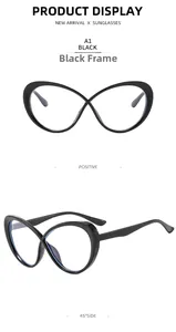 Cat eye infinity frame glasses in black with clear lenses from front and side view