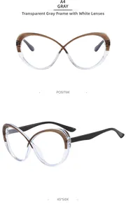 Cat eye glasses frames in gray and transparent colors shown in front and side views