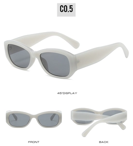 Three-angle display of ivory square sunglasses with gray lenses and wide temples