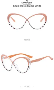 Front and 45-degree side view of stylish khaki tortoiseshell cat eye glasses frames