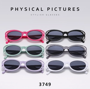Detailed grid showing six vibrant colors of retro oval sunglasses with hollowed frames