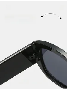 Macro shot of durable reinforced hinges on black square minimalist fashion sunglasses