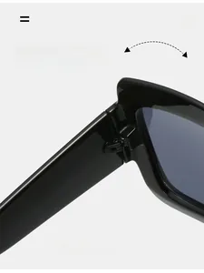 Detail of durable textured metal hinges on square two-tone minimalist sunglasses