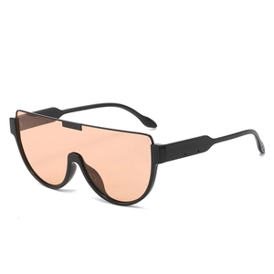 Modern oversized shield sunglasses with black frames and orange translucent lenses