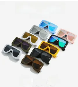 Futuristic large frame square sunglasses in diverse colors with gold temple accents