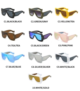 Detailed grid view showcasing ten vibrant color options for futuristic oversized sunglasses