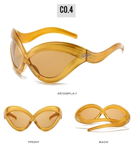 Amber cat-eye sunglasses with unique textured frame shown from multiple perspectives