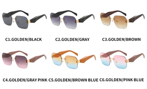 Sechs Farben randlose quadratische Sonnenbrille mit Diamantschliff und Geometrie-Bügel