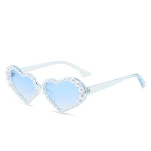 Lunettes de soleil luxe en forme de cœur avec verres dégradés bleus et monture de perles