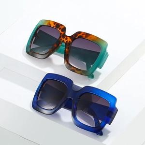 Square two-tone sunglasses in translucent blue and gradient leopard print frames