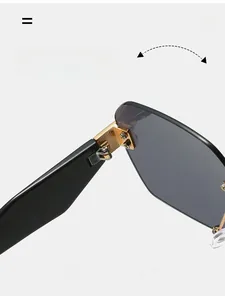 Makroaufnahme robuster goldener Metallscharniere an eleganter randloser Sonnenbrille