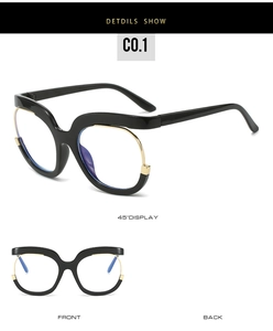 Vues détaillées de la monture de lunettes demi-cerclée noir et or pour femmes