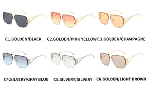 Collage of six square aviator sunglasses in various gradient tints and metallic frames