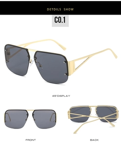 Detailed multi-angle views of square semi-rimless aviator sunglasses with gold frames