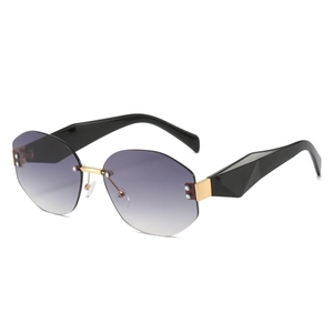 Fashion Rimless Sunglasses Polygonal Gradient PC Lens UV400 Protection Geometric Cut Temples Trendy Eyewear For Women Men