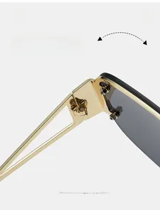 Detail of durable gold metal hinge on vintage square pilot sunglasses for smooth folding