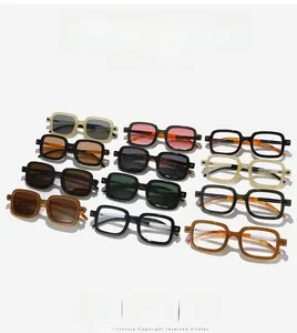 Matrix display of vintage square sunglasses in various colors with a modern design