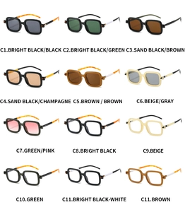Detailed chart showing twelve vintage square frame sunglasses and anti-blue light glasses