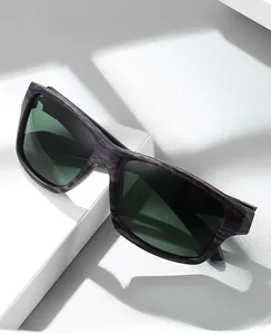 Detail view of purple wood grain texture on polarized sports sunglasses frame