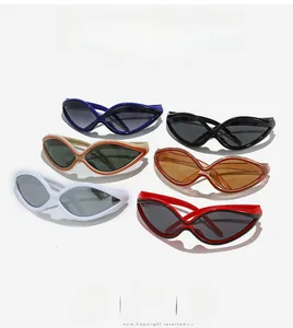 Detailed grid showing futuristic cat-eye sunglasses in multiple vibrant color options