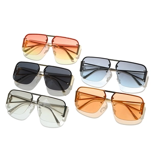 Five pairs of retro oversized metal pilot sunglasses with gradient and solid color lenses