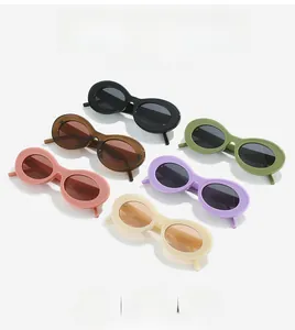 Detailed close-up showing six assorted colors of oval frames for retro cat-eye sunglasses
