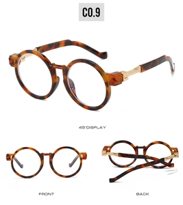 Three-angle display of retro round tortoiseshell sunglasses with gold metal temples