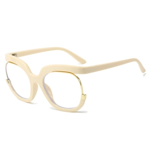 Lunettes œil de chat demi-cerclées crème et or avec verres anti-lumière bleue