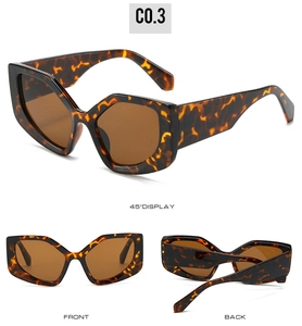 Detail view of cat eye sunglasses featuring leopard tortoise frame and dark brown lenses