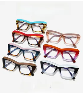 Detailed view of various cat eye frames with leopard pattern and CE marking details
