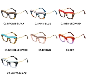Detailed grid of seven color options for cat-eye anti-blue light glasses frames