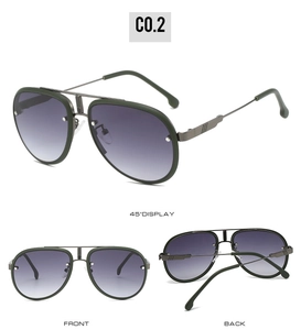 Vues détaillées multi-angles de lunettes aviateur vert olive à double pont et verres dégradés