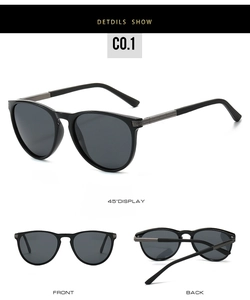 Detailed views of vintage cat-eye polarized sunglasses with textured metal hinges