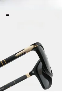 Detail of matte black and gold sunglass hinges featuring flexible, lightweight material