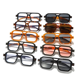 Modern double bridge square frame sunglasses for men in ten diverse color options